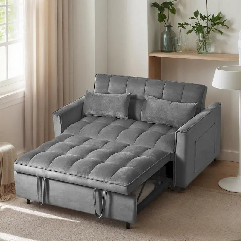 Modern Velvet Futon Loveseat with Reclining Backrest & Pockets, Seats 2 ââ‚?Dark Gray / Light Gray / Blue / Black