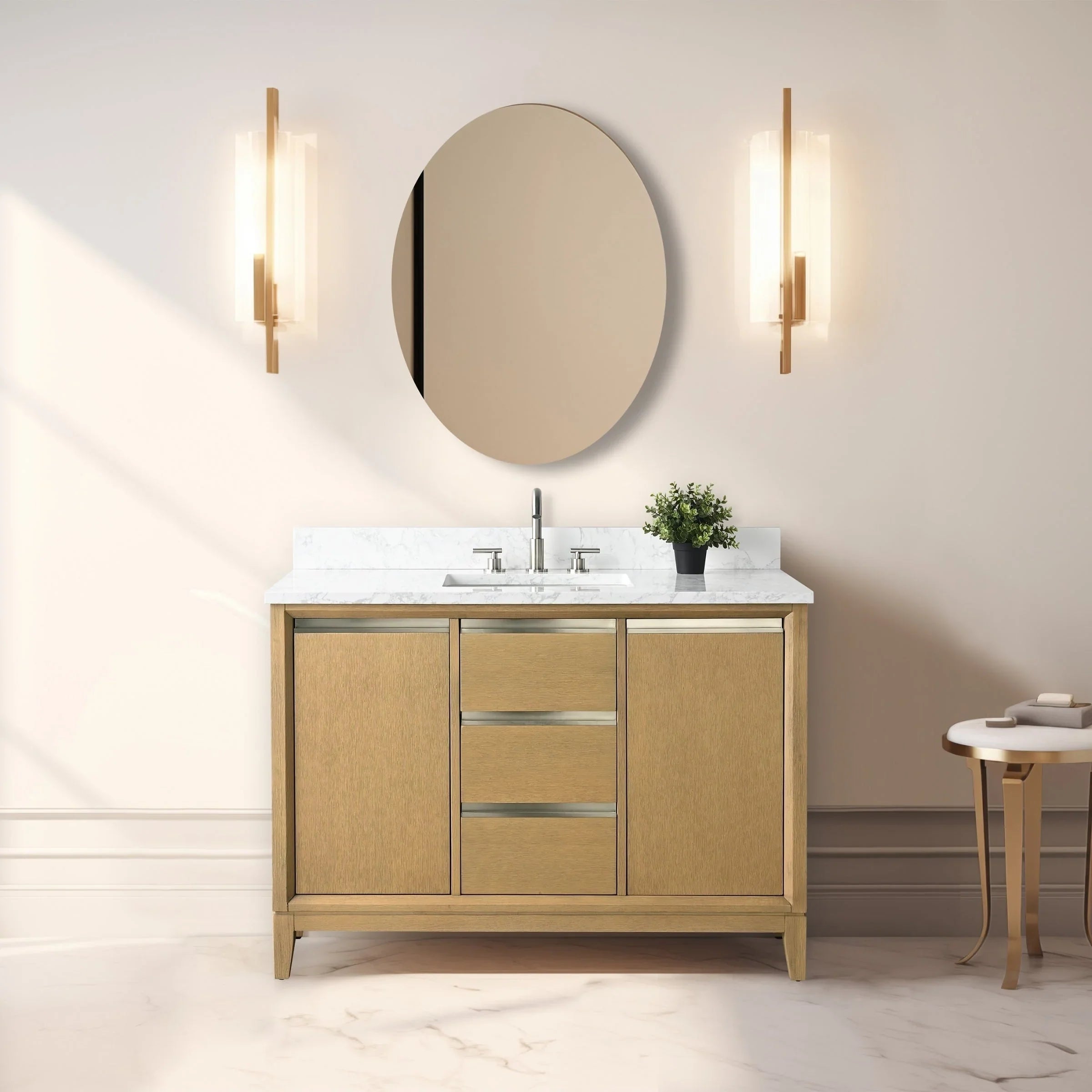 Vanity Art Bathroom Vanity with Ceramic Sink and Engineered Marble Top