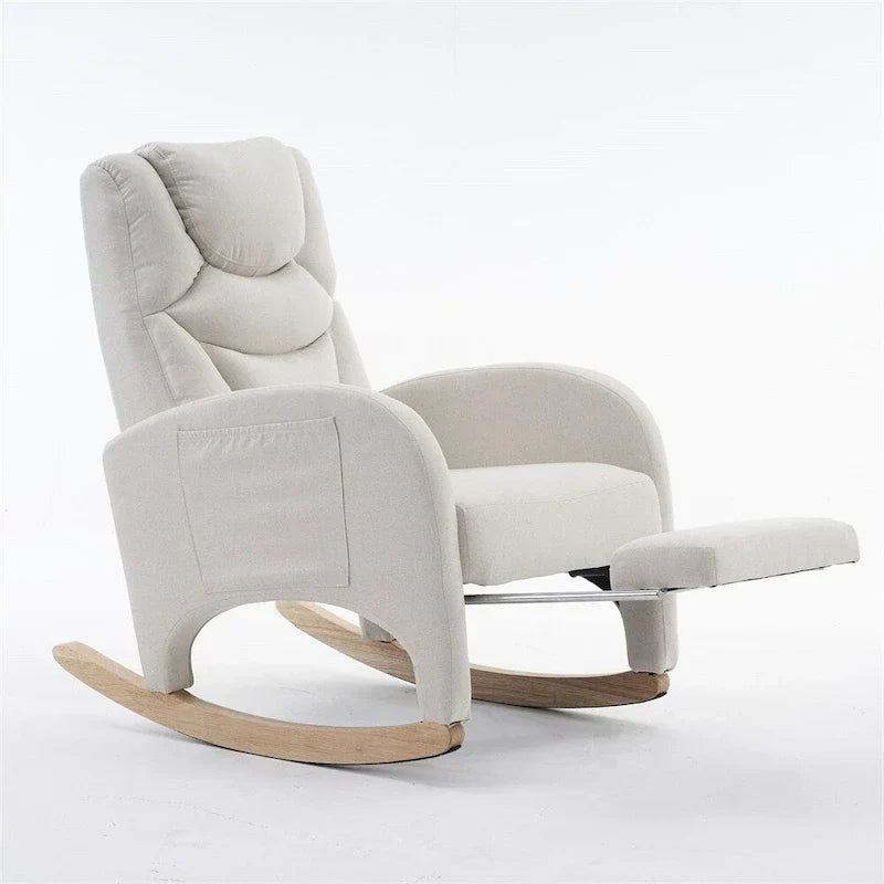 Fauteuil à bascule de puériculture ergonomique en tissu avec repose-pieds réglable