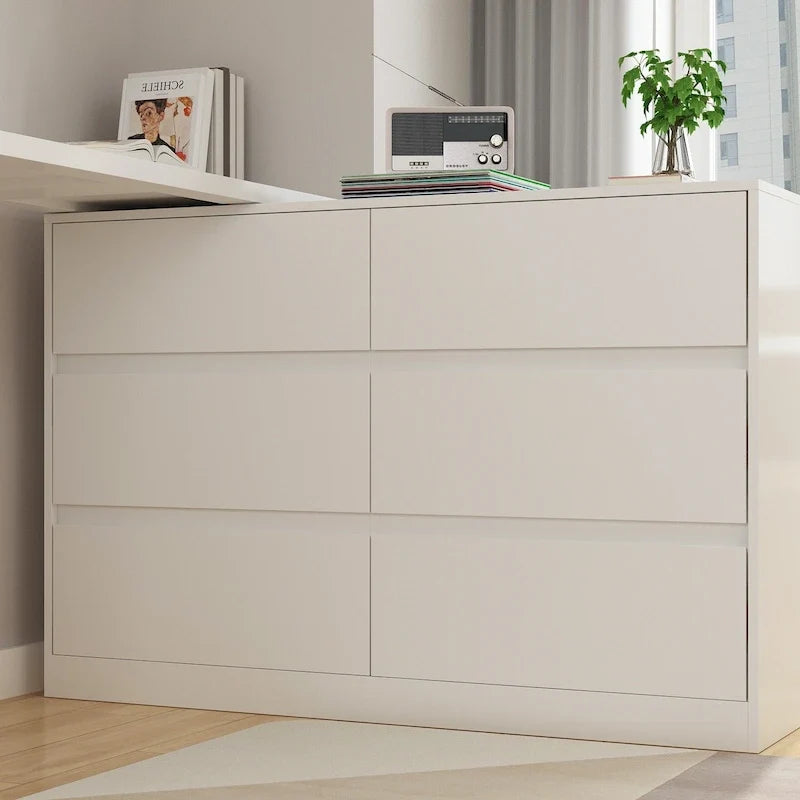 32.7H Rotating Dresser and Desk 6 Drawer Dresser Makeup Vanity White/Black
