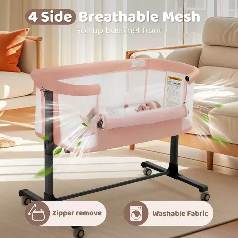 Baby Bassinet with Wheels ??Beige / Gray / Pink, Bedside Sleeper, for 1 Baby