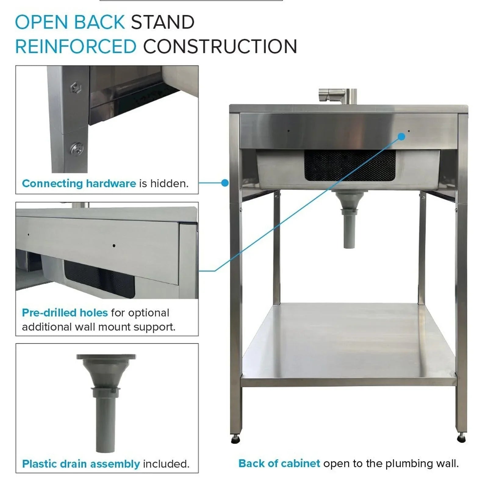 24-in W x 22-in D x 35-in H Stainless Steel Laundry Sink and Wash Stand