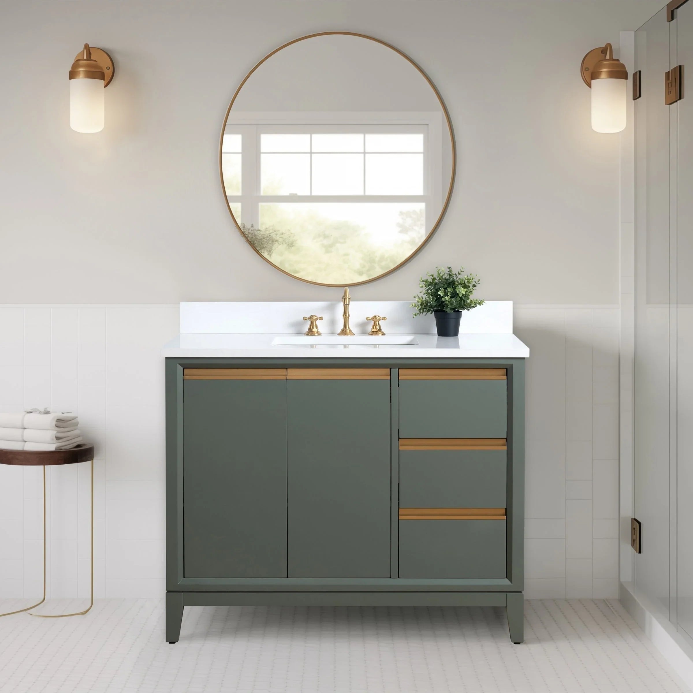 Vanity Art Bathroom Vanity with Ceramic Sink and Engineered Marble Top
