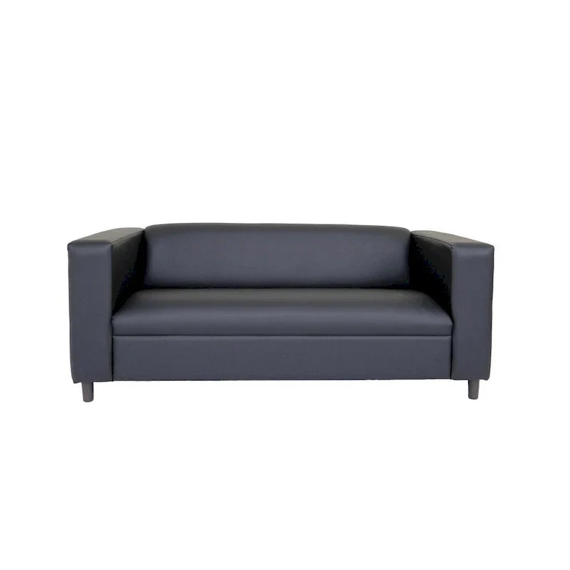 Mid Century Modern 3 Seater Sofa Faux Leather Solid Wood Frame Upholstered