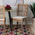 Laluna Modern Bohemian Rattan/ Mahogany Wood Dining Chair with Cushion