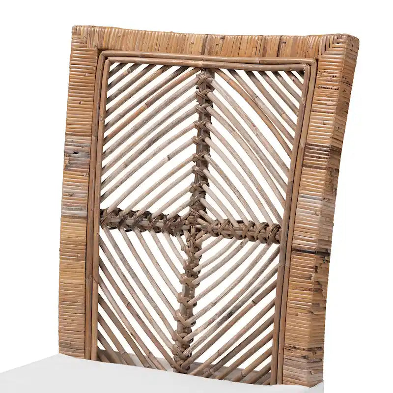 Laluna Modern Bohemian Rattan/ Mahogany Wood Dining Chair with Cushion