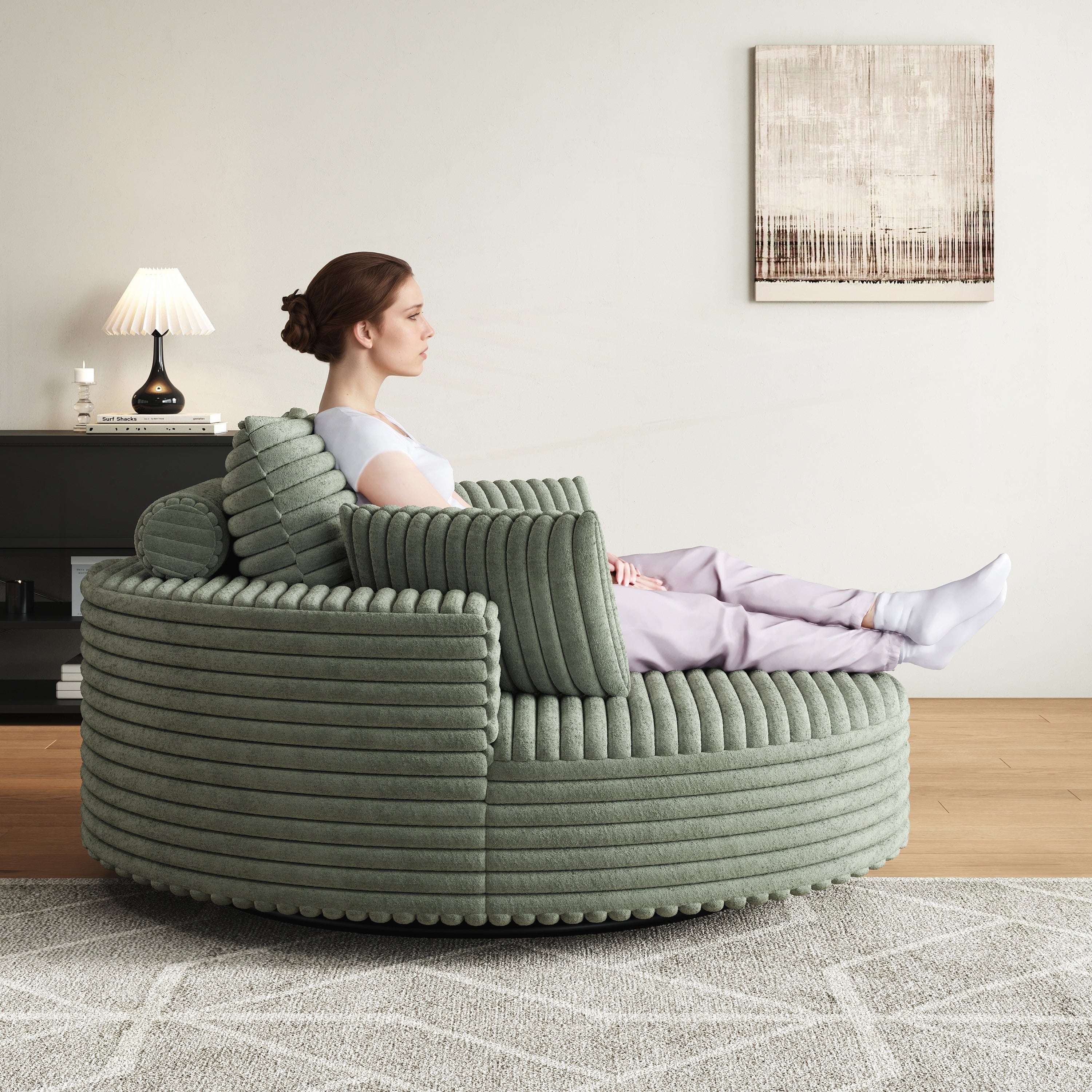 Corduroy Chenille Foam Single Swivel Chair