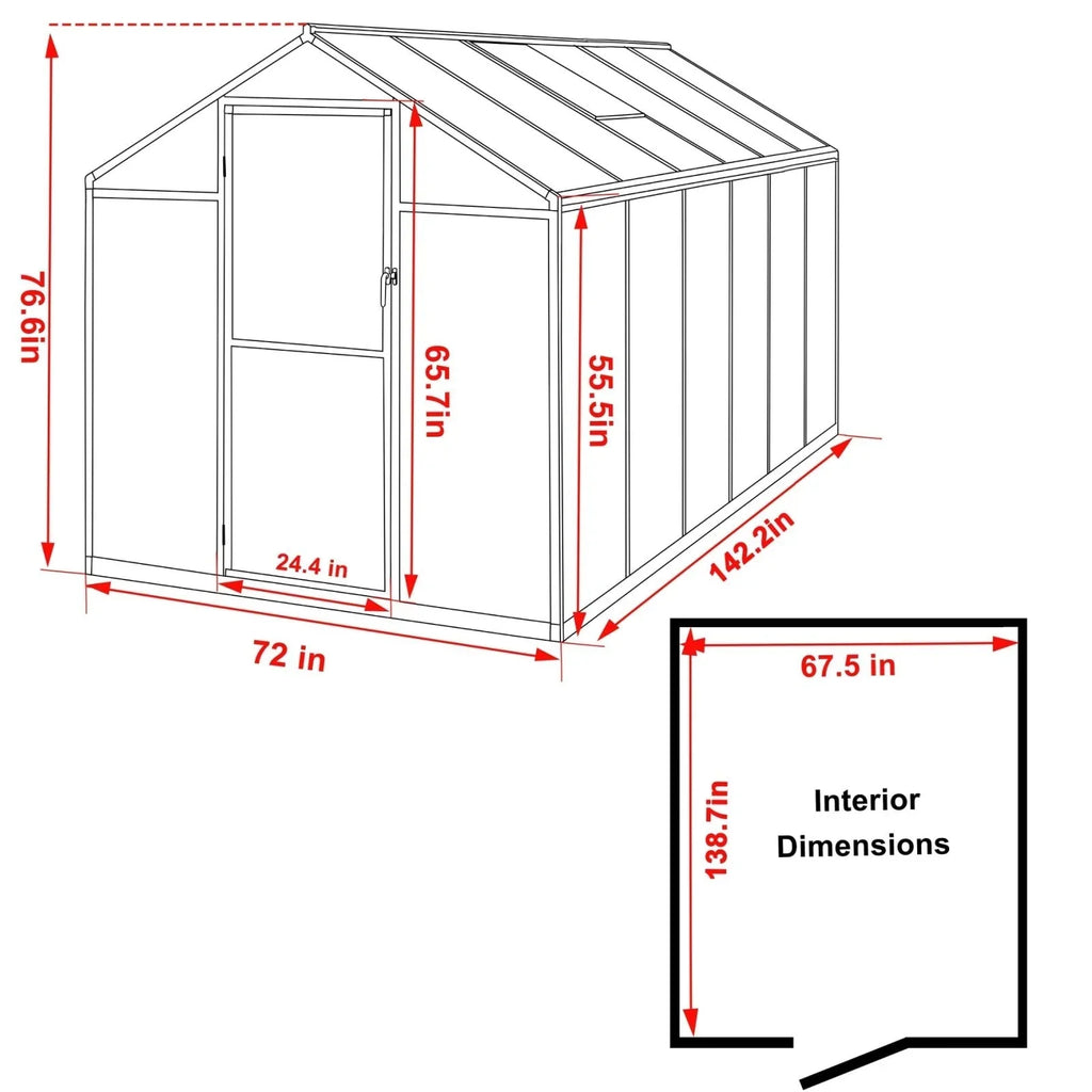 VEIKOUS Aluminum Walk-In Garden Greenhouse Kit with Adjustable Roof Vent and Lockable Door Grey