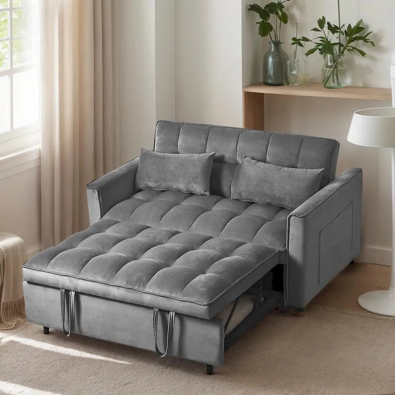 Modern Velvet Futon Loveseat with Reclining Backrest & Pockets, Seats 2 ââ‚?Dark Gray / Light Gray / Blue / Black