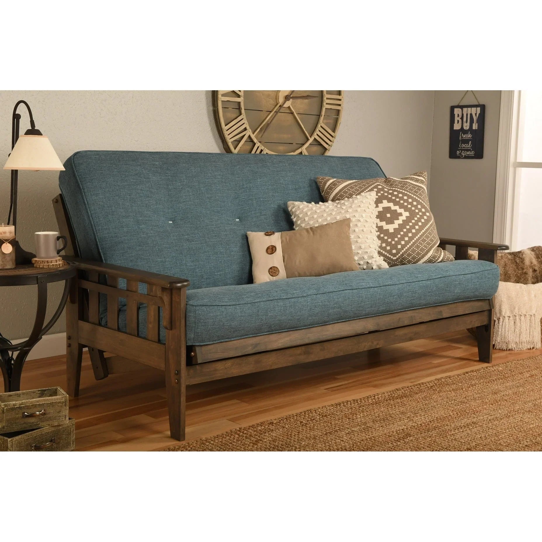 Full-size Rustic Walnut Futon Set with Mattress