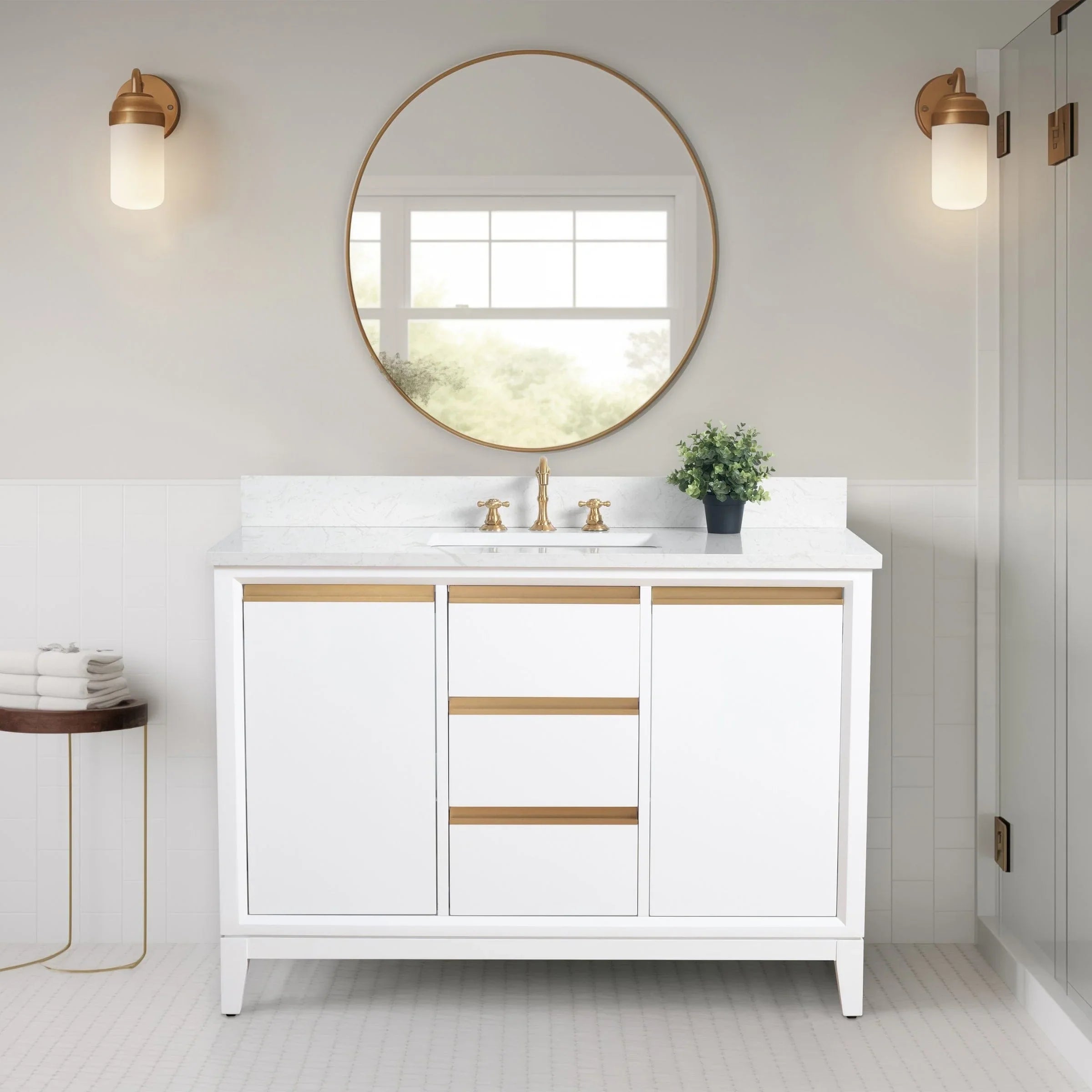 Vanity Art Bathroom Vanity with Ceramic Sink and Engineered Marble Top