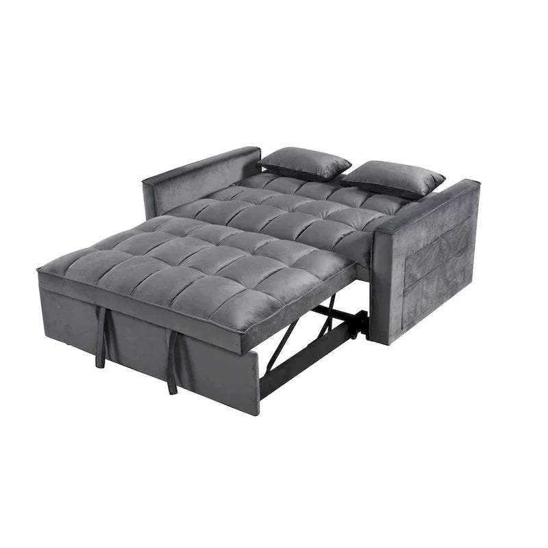 Modern Velvet Futon Loveseat with Reclining Backrest & Pockets, Seats 2 ââ‚?Dark Gray / Light Gray / Blue / Black