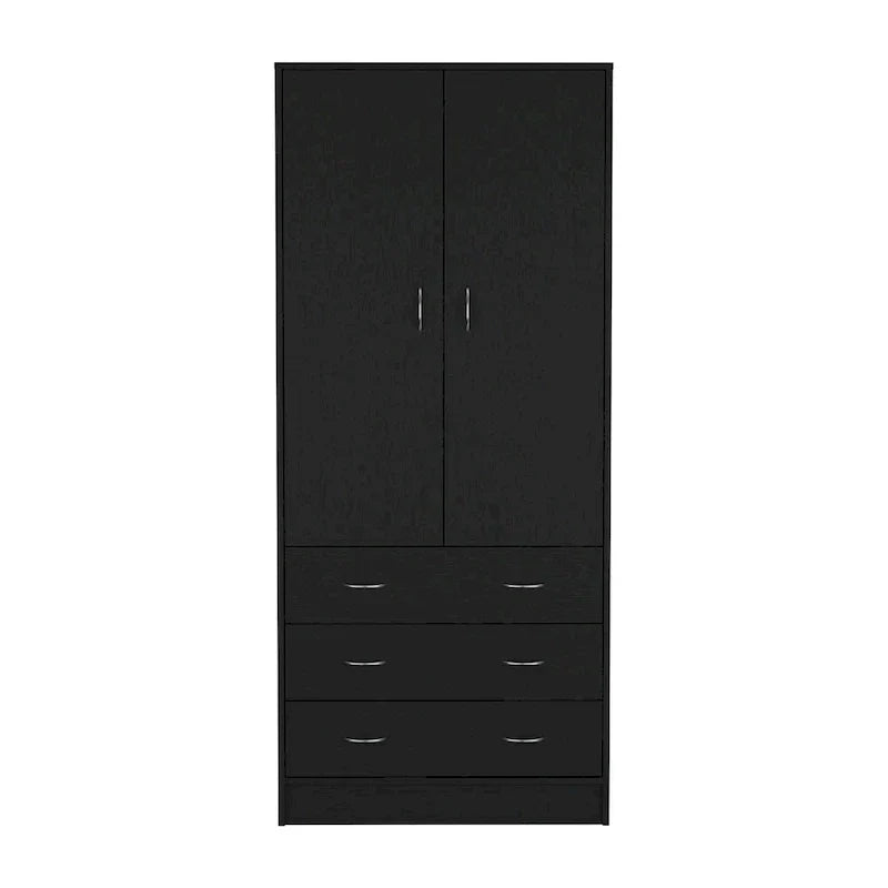 19  Modern Double-door Armoire with 3 Drawers and 1 Hanging Rod for Bedroom