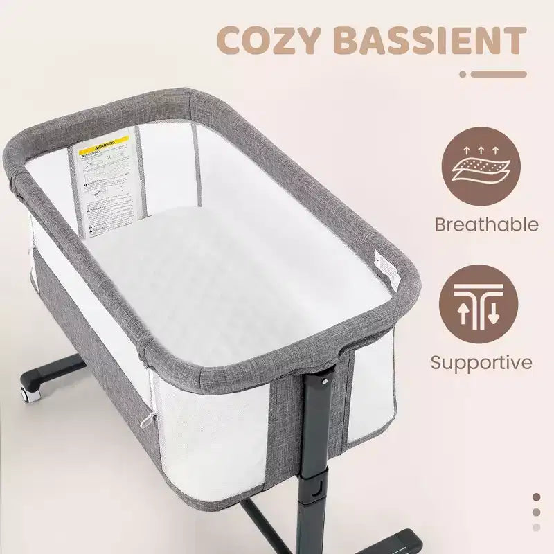 Baby Bassinet with Wheels ??Beige / Gray / Pink, Bedside Sleeper, for 1 Baby