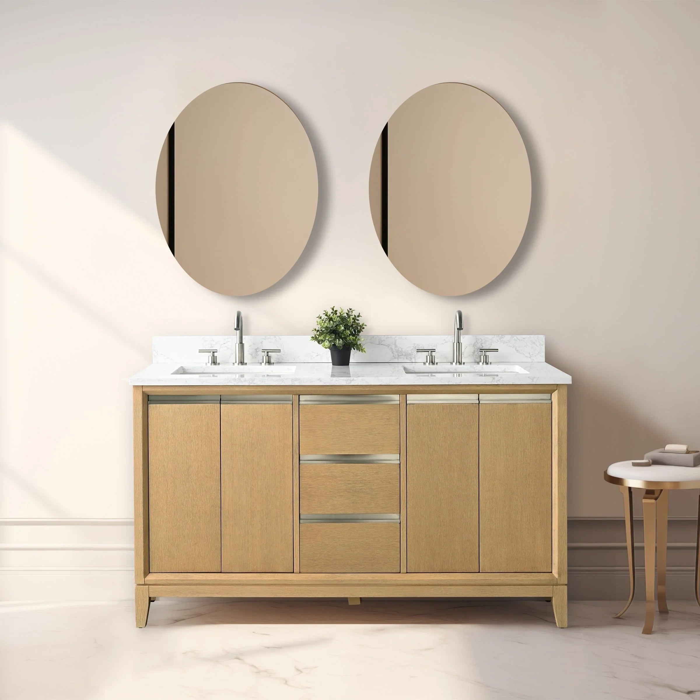 Vanity Art Bathroom Vanity with Ceramic Sink and Engineered Marble Top