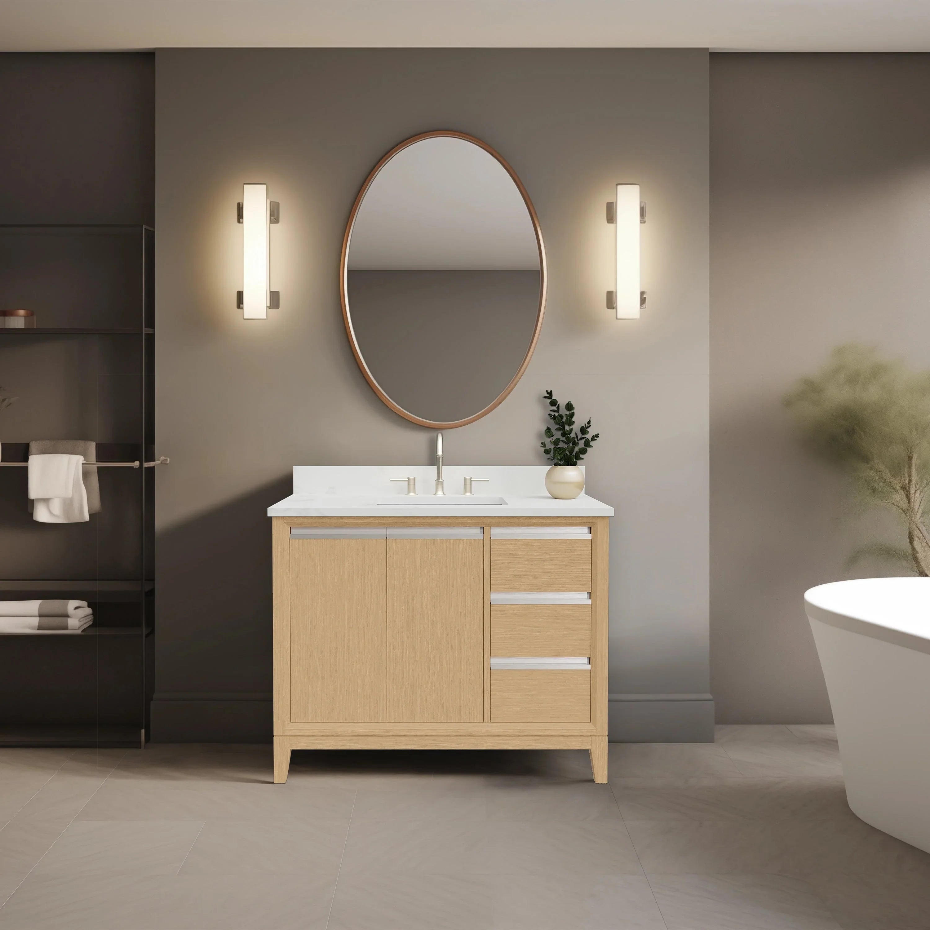 Vanity Art Bathroom Vanity with Ceramic Sink and Engineered Marble Top