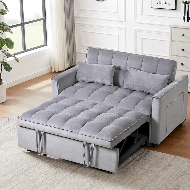 Modern Velvet Futon Loveseat with Reclining Backrest & Pockets, Seats 2 ââ‚?Dark Gray / Light Gray / Blue / Black