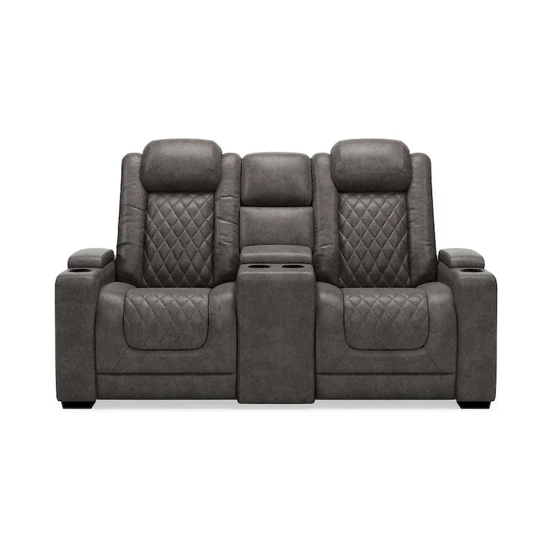 Signature Design by Ashley HyllMont Gray Power Reclining Loveseat with Console - 71.75  W x 39  D x 44  H