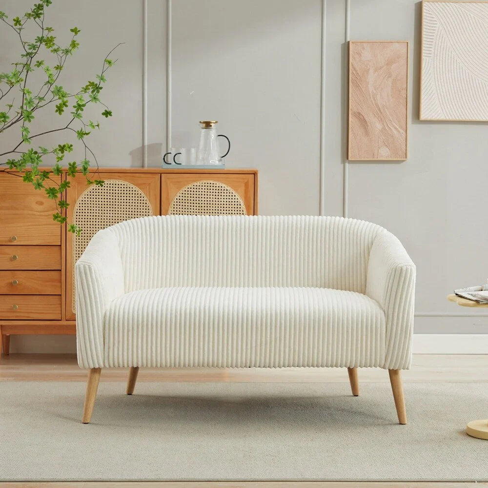 Corduroy Fabric Upholstered 2-Seat Sofa with Wooden Walnut Legs