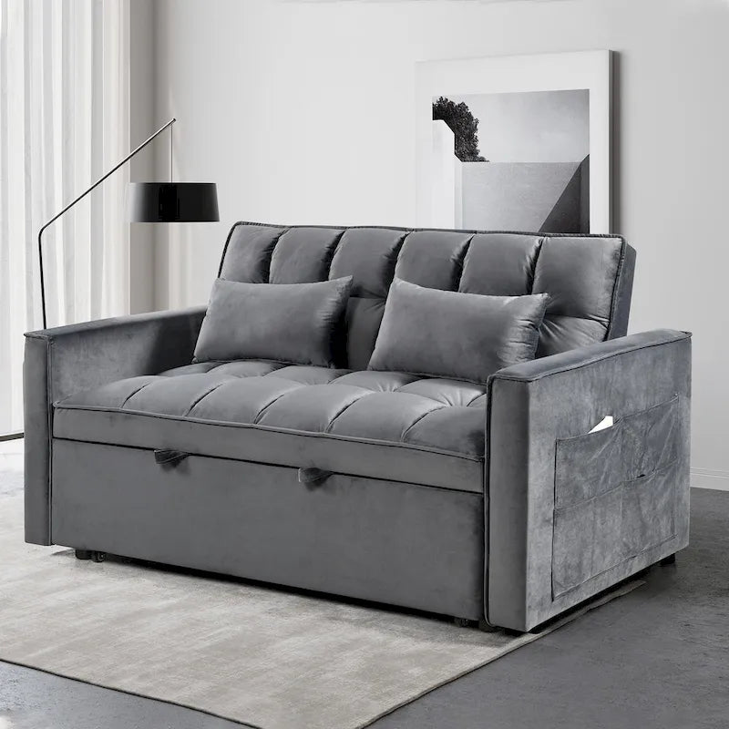 Modern Velvet Futon Loveseat with Reclining Backrest & Pockets, Seats 2 ââ‚?Dark Gray / Light Gray / Blue / Black