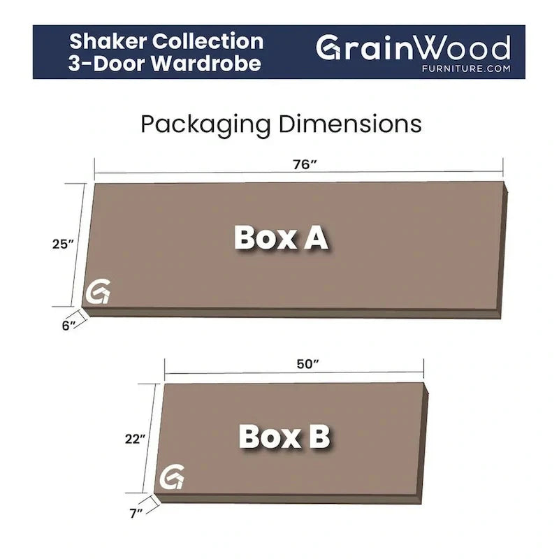 Grain Wood Furniture Armoire Shaker en bois à 3 portes - 60x72x22