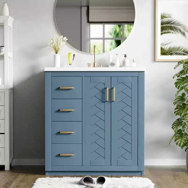30 Single Sink Bathroom Vanity with Cabinet & 3 Drawers ??Black / Blue / Green / Indigo / White