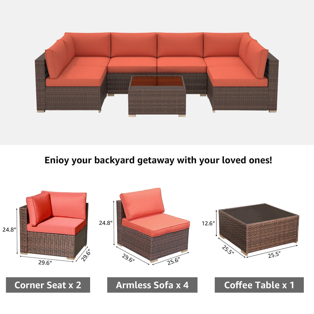 Wicker/ Steel 7-piece Outdoor Cushioned Sectional Sofa Set