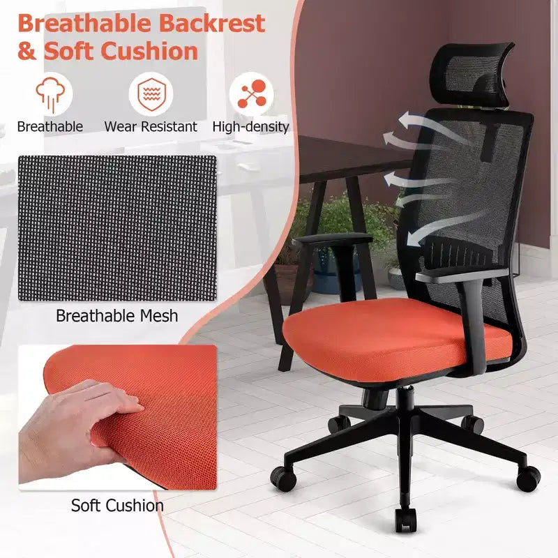 Sedia da ufficio in rete Costway, alta, ergonomica, direzionale, regolabile in altezza, 180 kg
