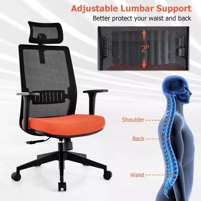Sedia da ufficio in rete Costway, alta, ergonomica, direzionale, regolabile in altezza, 180 kg