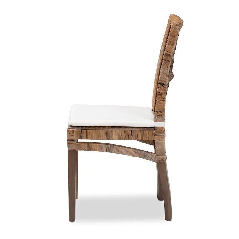 Laluna Modern Bohemian Rattan/ Mahogany Wood Dining Chair with Cushion
