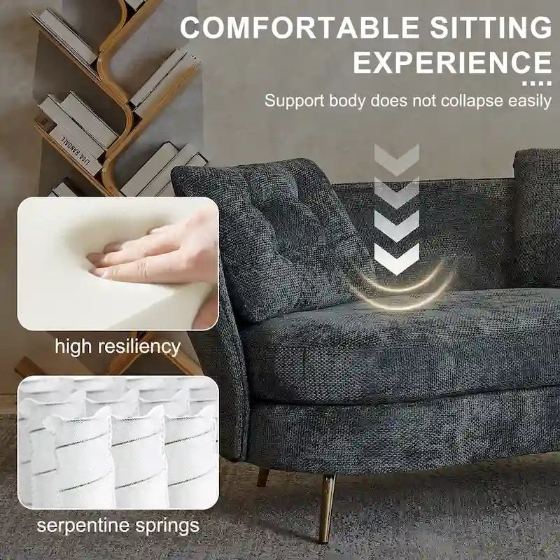 Velvet Loveseat Sofa with Golden Metal Legs for Living Room