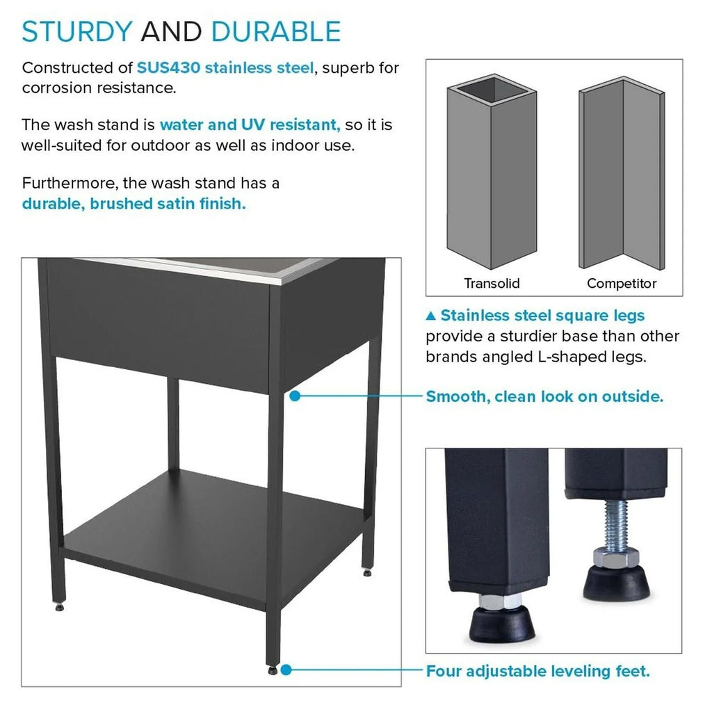 24-in W x 22-in D x 35-in H Stainless Steel Laundry Sink and Wash Stand