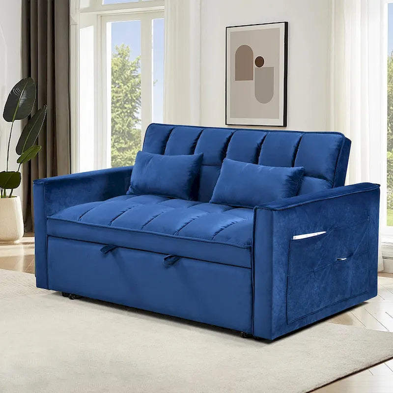 Modern Velvet Futon Loveseat with Reclining Backrest & Pockets, Seats 2 ââ‚?Dark Gray / Light Gray / Blue / Black