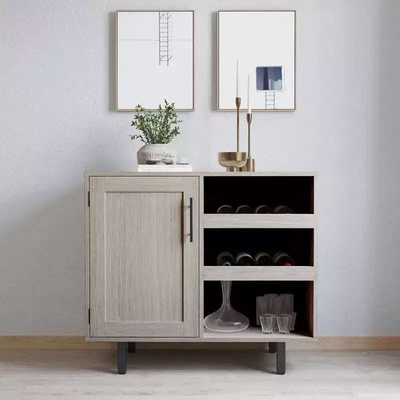 Mobile bar e credenza Merrick Lane con armadietto, porta bicchieri e portabottiglie