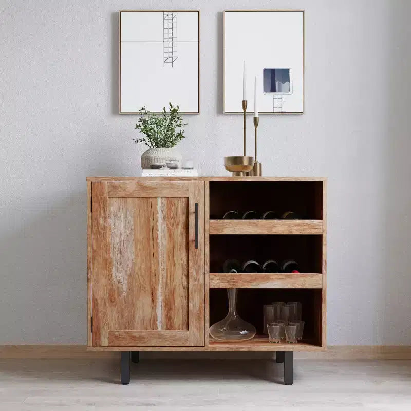 Mobile bar e credenza Merrick Lane con armadietto, porta bicchieri e portabottiglie