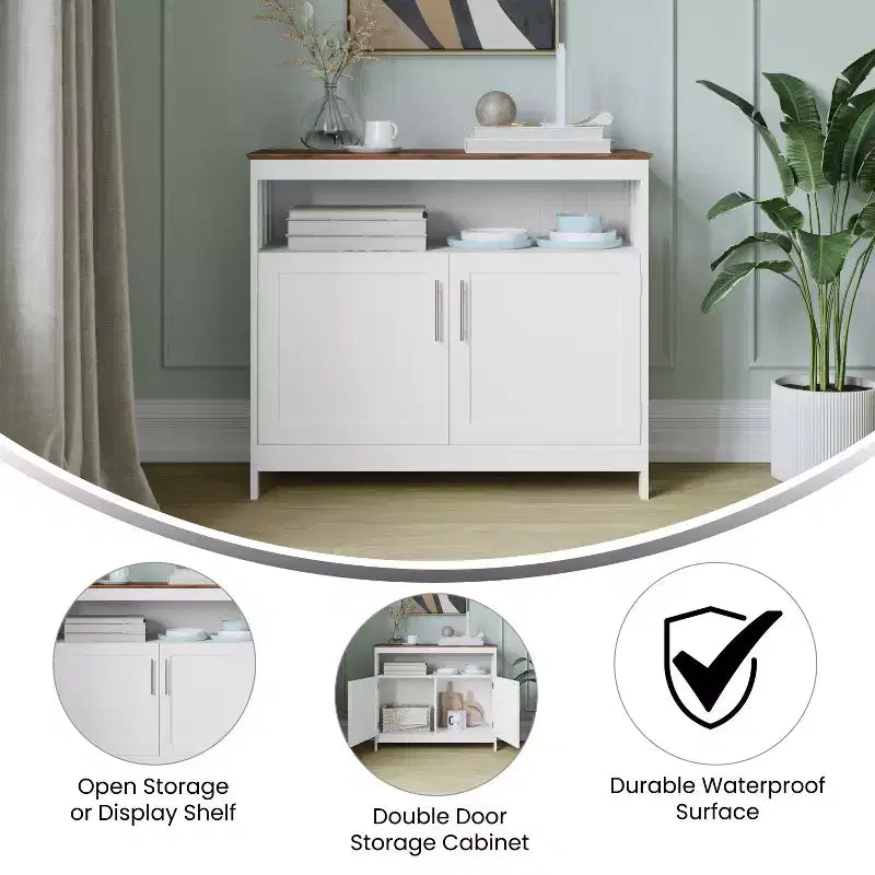 Buffet e Credenza Emma e Oliver da 100 cm con Ripiano Aperto e Mobile Contenitore a Doppia Anta