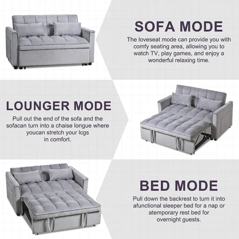 Modern Velvet Futon Loveseat with Reclining Backrest & Pockets, Seats 2 ââ‚?Dark Gray / Light Gray / Blue / Black