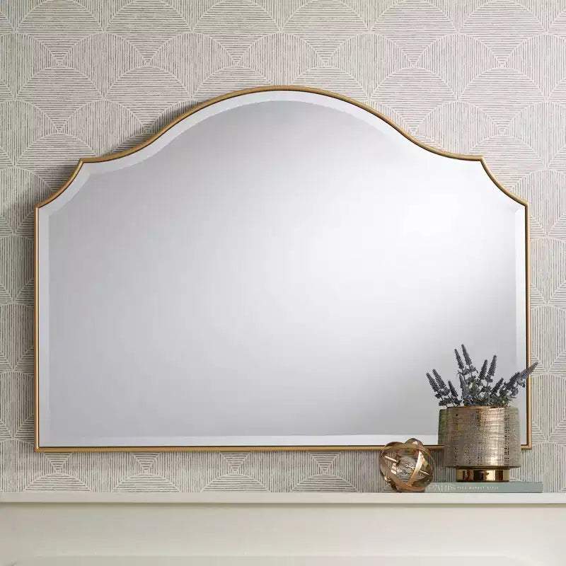 Noble Park Vinyard Miroir mural décoratif à dessus arqué pour coiffeuse, verre biseauté vintage, cadre doré, 96,5 cm de large pour salle de bain, chambre à coucher, maison