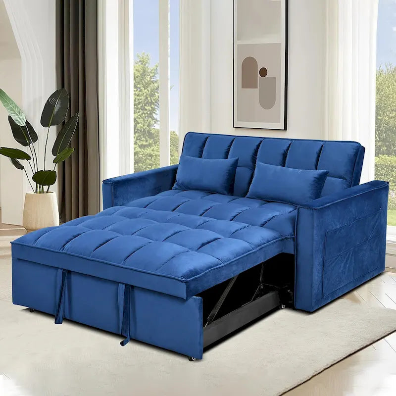 Modern Velvet Futon Loveseat with Reclining Backrest & Pockets, Seats 2 ââ‚?Dark Gray / Light Gray / Blue / Black