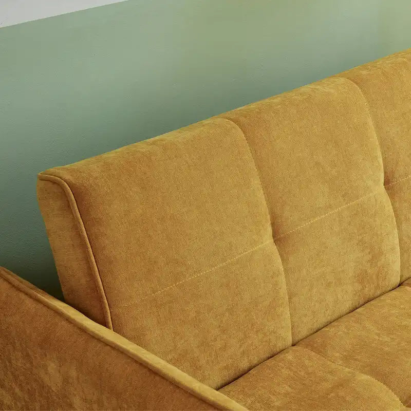 Yellow Chenille Fabric Pull-Out Sofa Bed Sleeper - 39.00 x 53.50 x 31.50