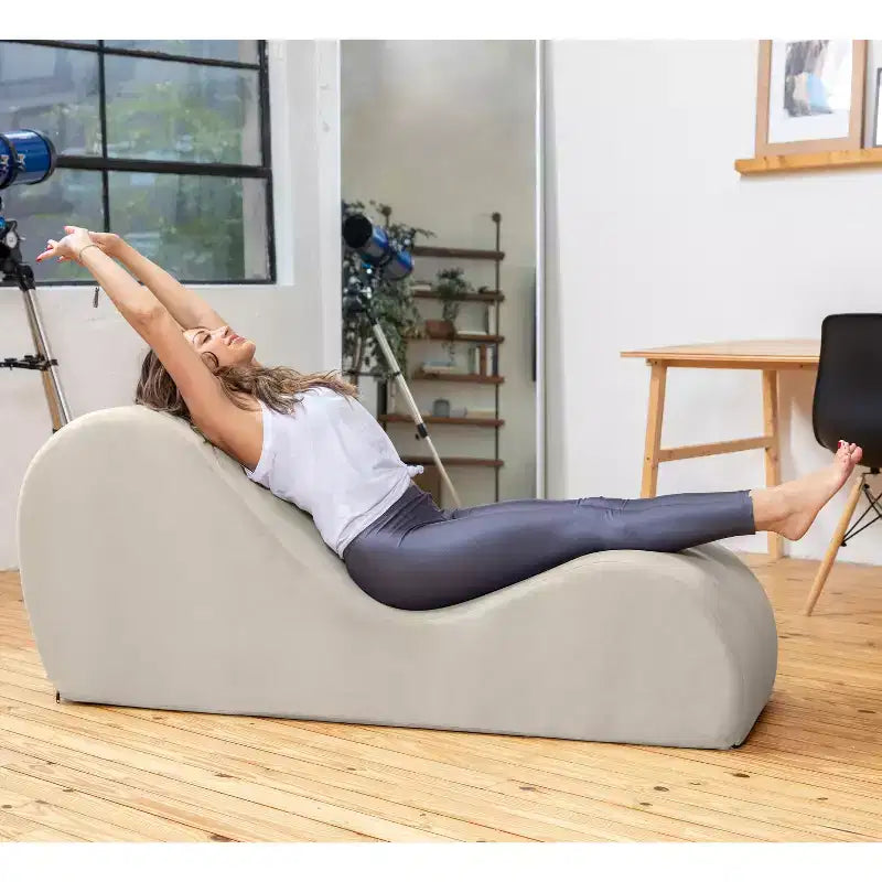 Avana Sleek Chaise Lounge for Yoga - Made in The USA - Great for Stretching, Relaxation, Exercise & More, 60D x 18W x 26H Inch, Light Grey