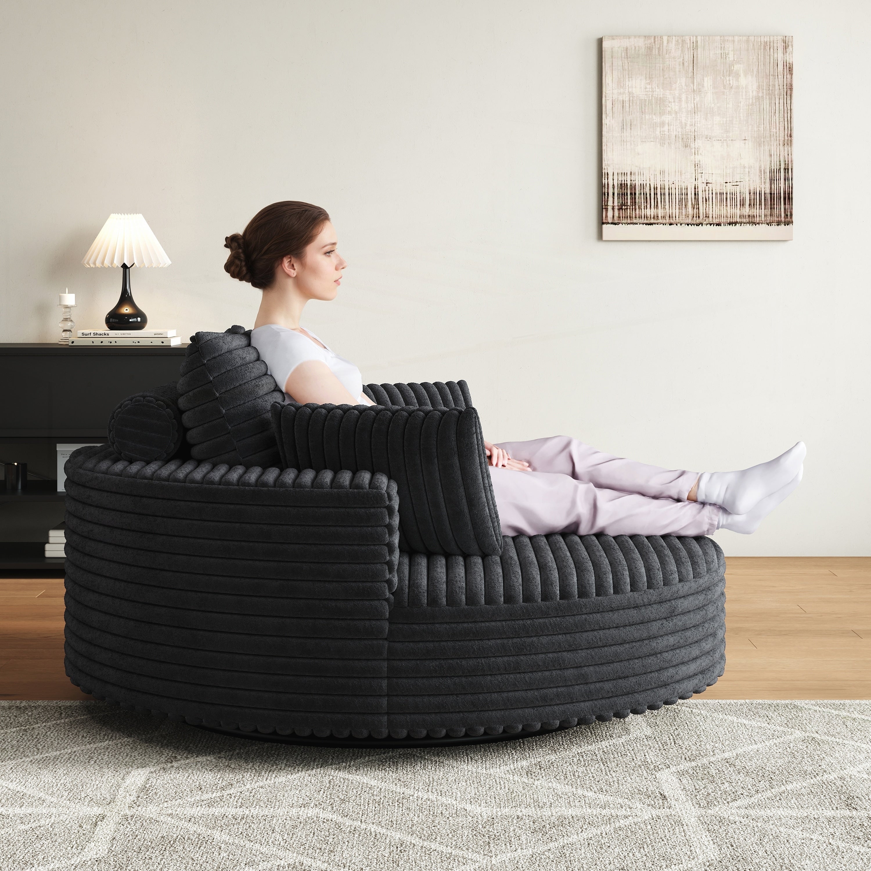 Corduroy Chenille Foam Single Swivel Chair