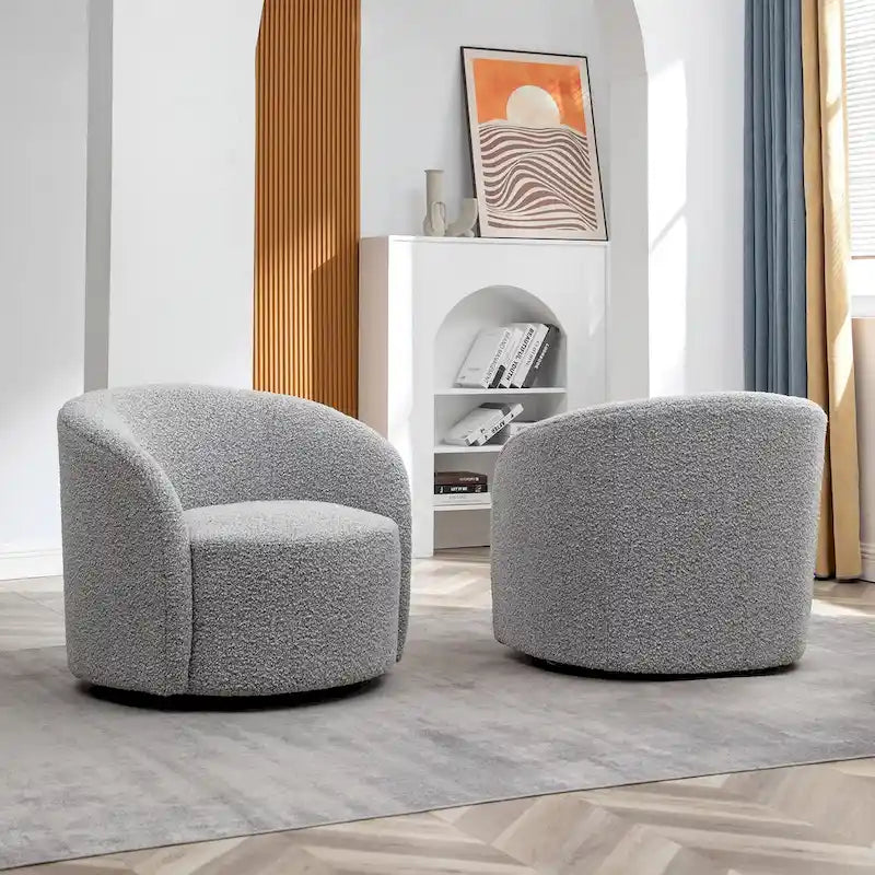 KINWELL 34 Wide Upholstered Swivel Accent Barrel Chair (Set of 2)