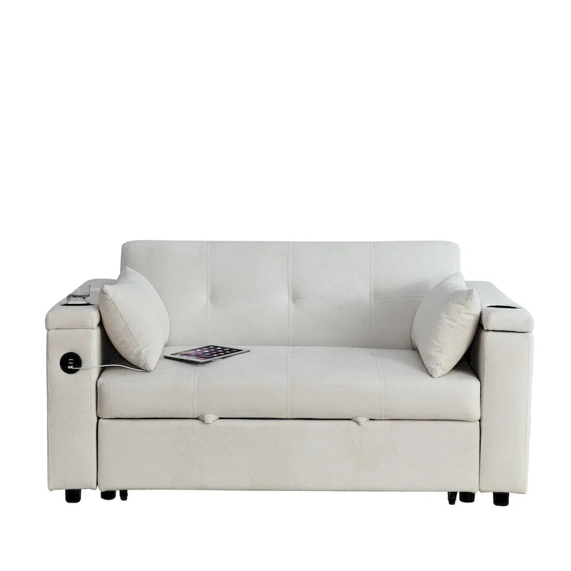 54 Pull-Out Sleeper Sofa Bed Double Seat Recliner Sofa Bed