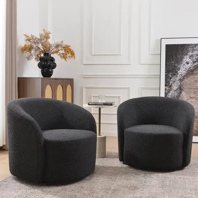 KINWELL 34 Wide Upholstered Swivel Accent Barrel Chair (Set of 2)