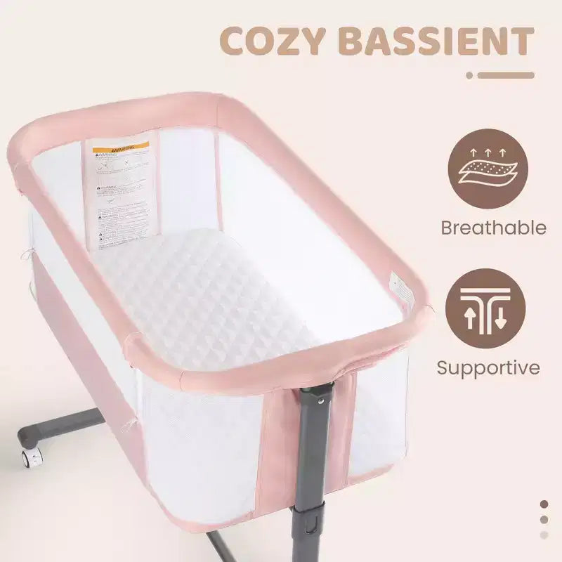 Baby Bassinet with Wheels ??Beige / Gray / Pink, Bedside Sleeper, for 1 Baby
