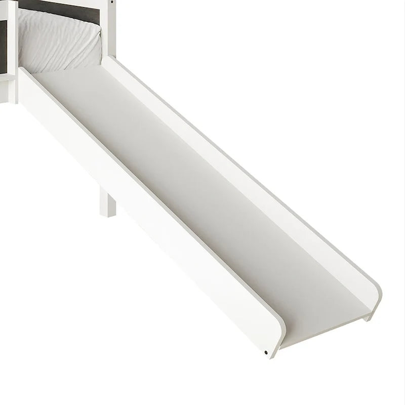 CraftPorch Classic Twin Low Loft Bed with Chalkboard, Slide and Ladder