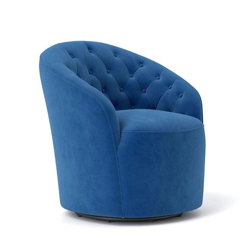 SEYNAR Modern Velvet Upholstered 360 Degree Swivel Barrel Chair with Button Tufted Back Set of 2