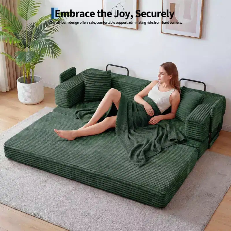 80.7 5-in-1 Convertible Sleeper Sofa Bed ??Corduroy, 1200 lbs, No Assembly