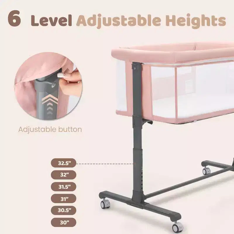 Baby Bassinet with Wheels ??Beige / Gray / Pink, Bedside Sleeper, for 1 Baby